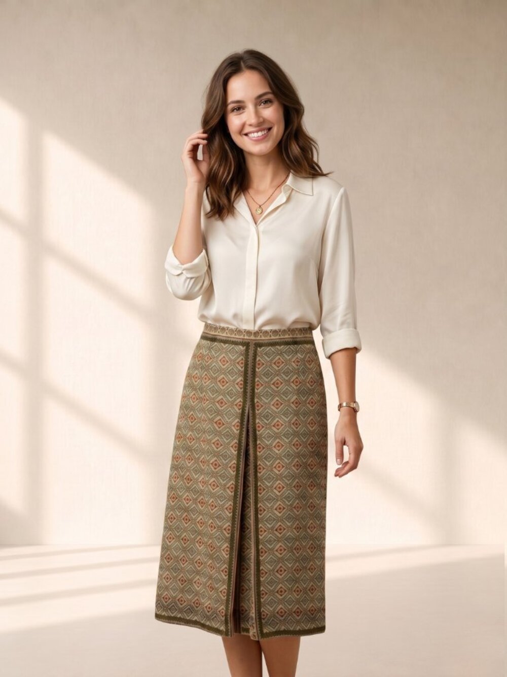Intriguing Threads Vintage Inspired Geometric Pleated Midi Skirt Size 6